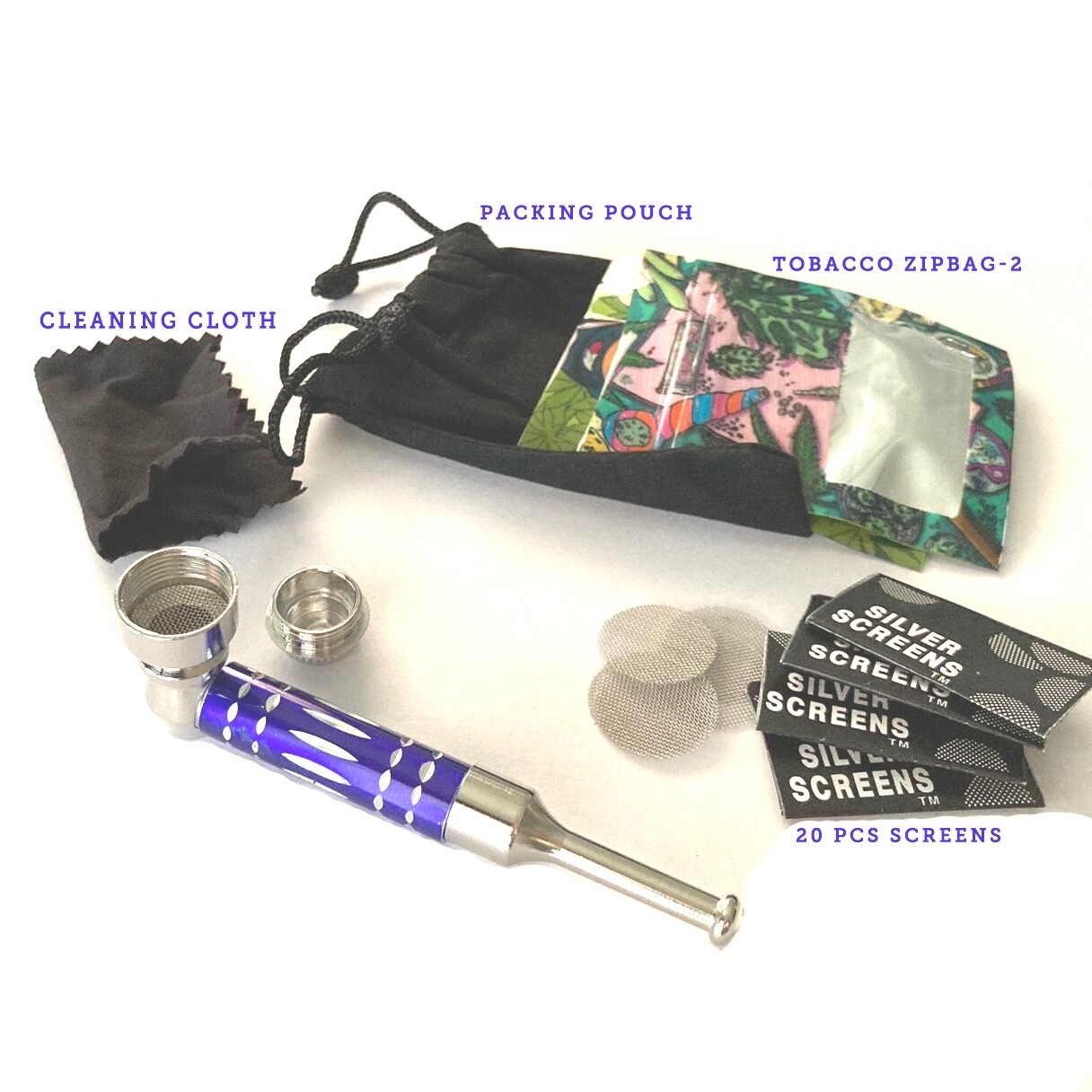 Americanpipes™️ 3.5″ metal tobacco smoking pipe w 20 silver screens