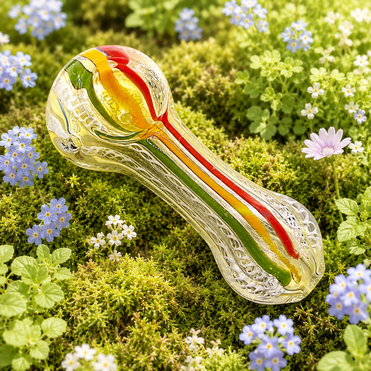 Rasta Glass Spoon Pipe with Tri-Color Stripe – 3.5 Inch Hand Pipe Deep Bowl