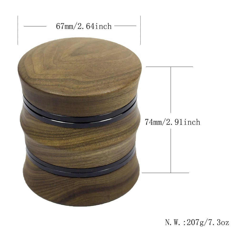 2.5” 4 Piece Walnut Solid Wood Metal Herbal Herb Spice Grinder Crusher