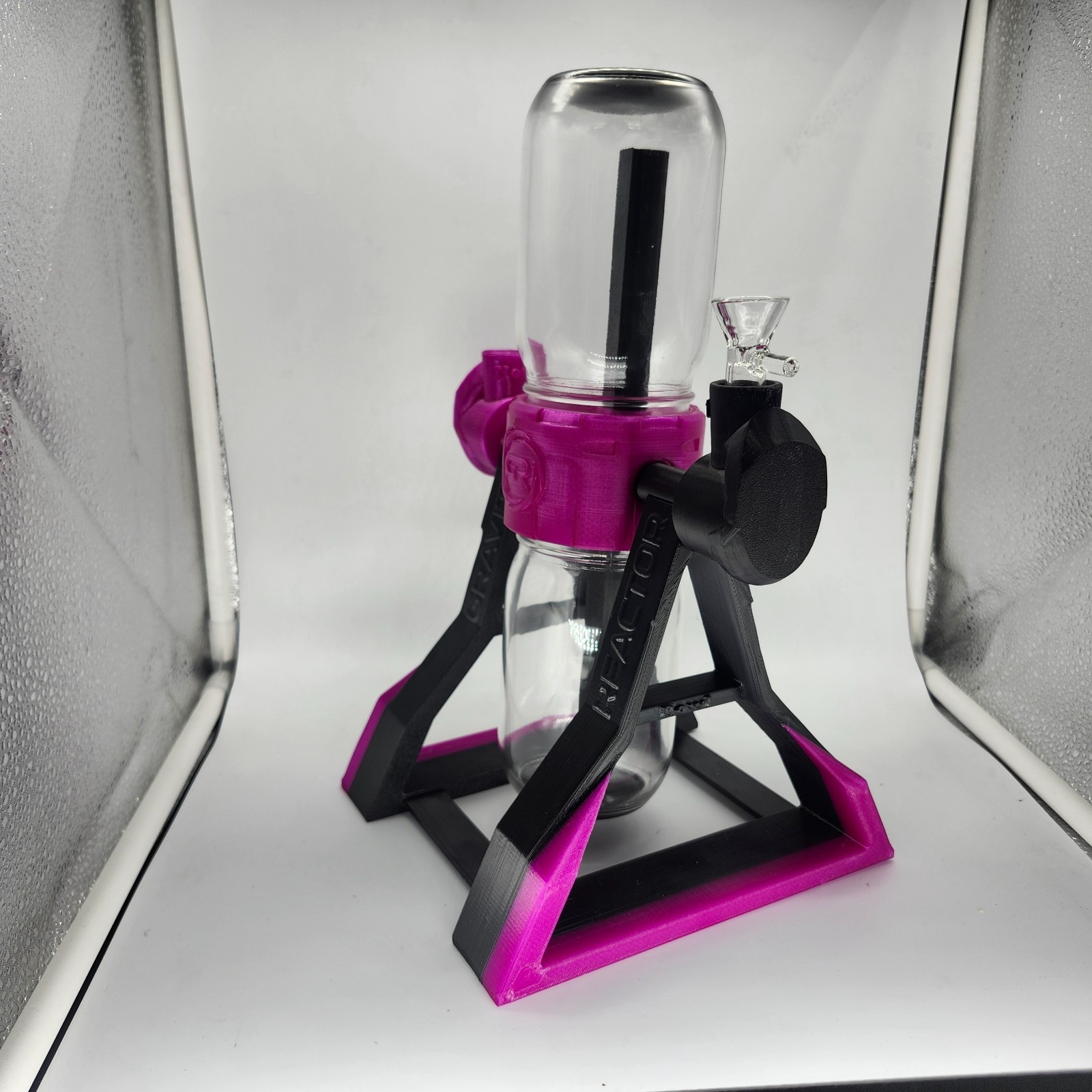 Gravity Water Hookah Pipe 360° Rotating Dual Glass Chamber | Magenta 12″ Bong