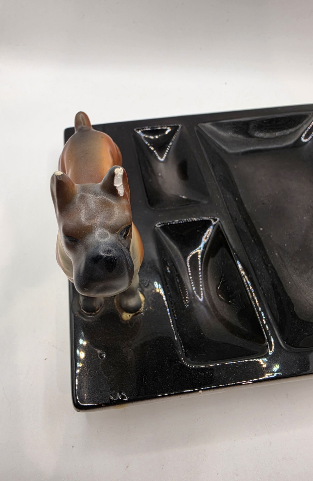 MCM Black Ceramic Rectangle Ashtray with Boxer Dog – Callouts