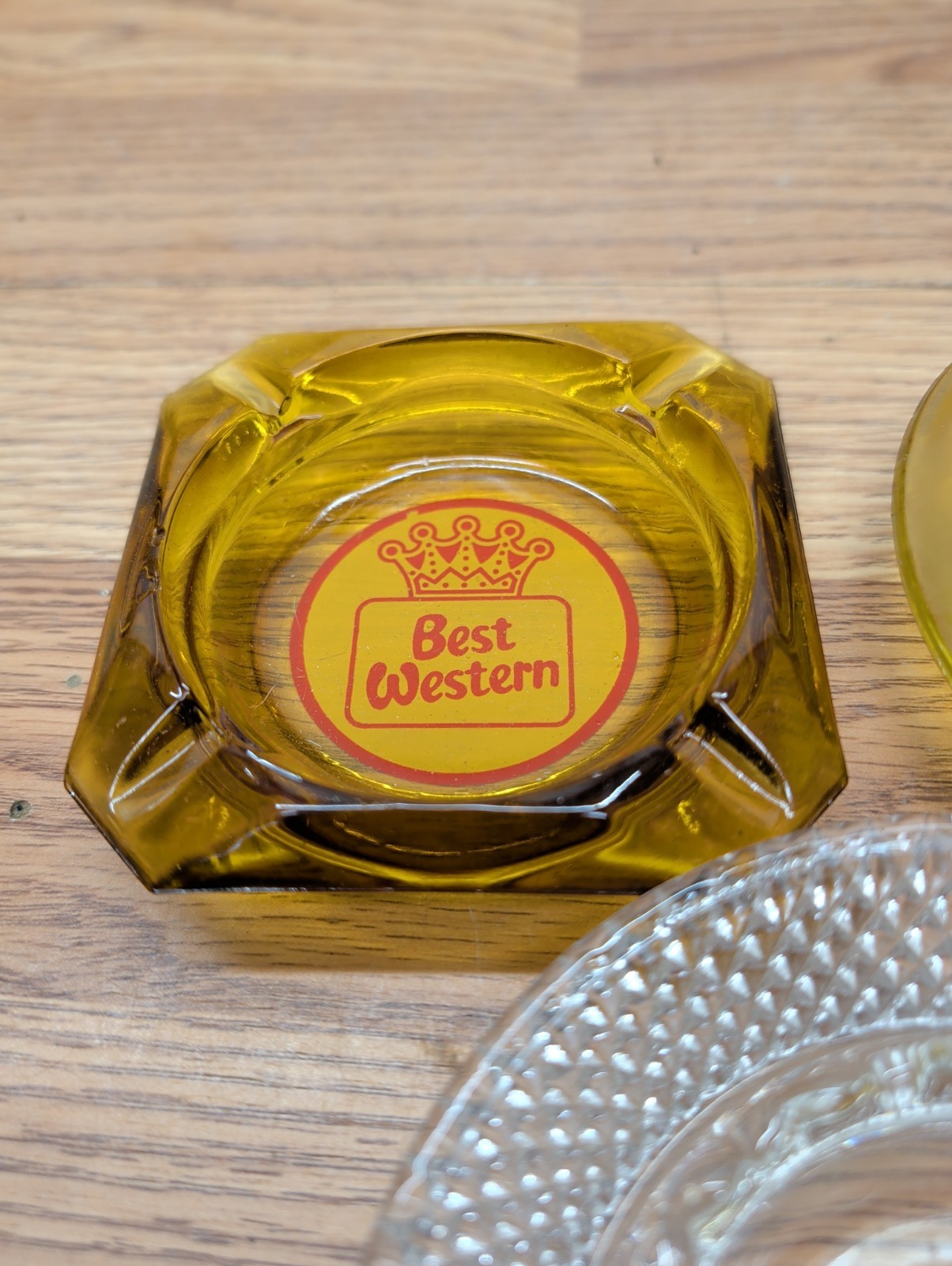 Lot Of 3 Vintage Hotel Amber Ashtrays Best Western, Kahler Clear