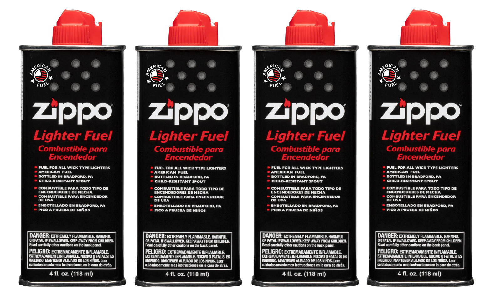 Zippo 4 oz Fuel Fluid for All Zippo Lighters 4 x CAN (Set of 4)