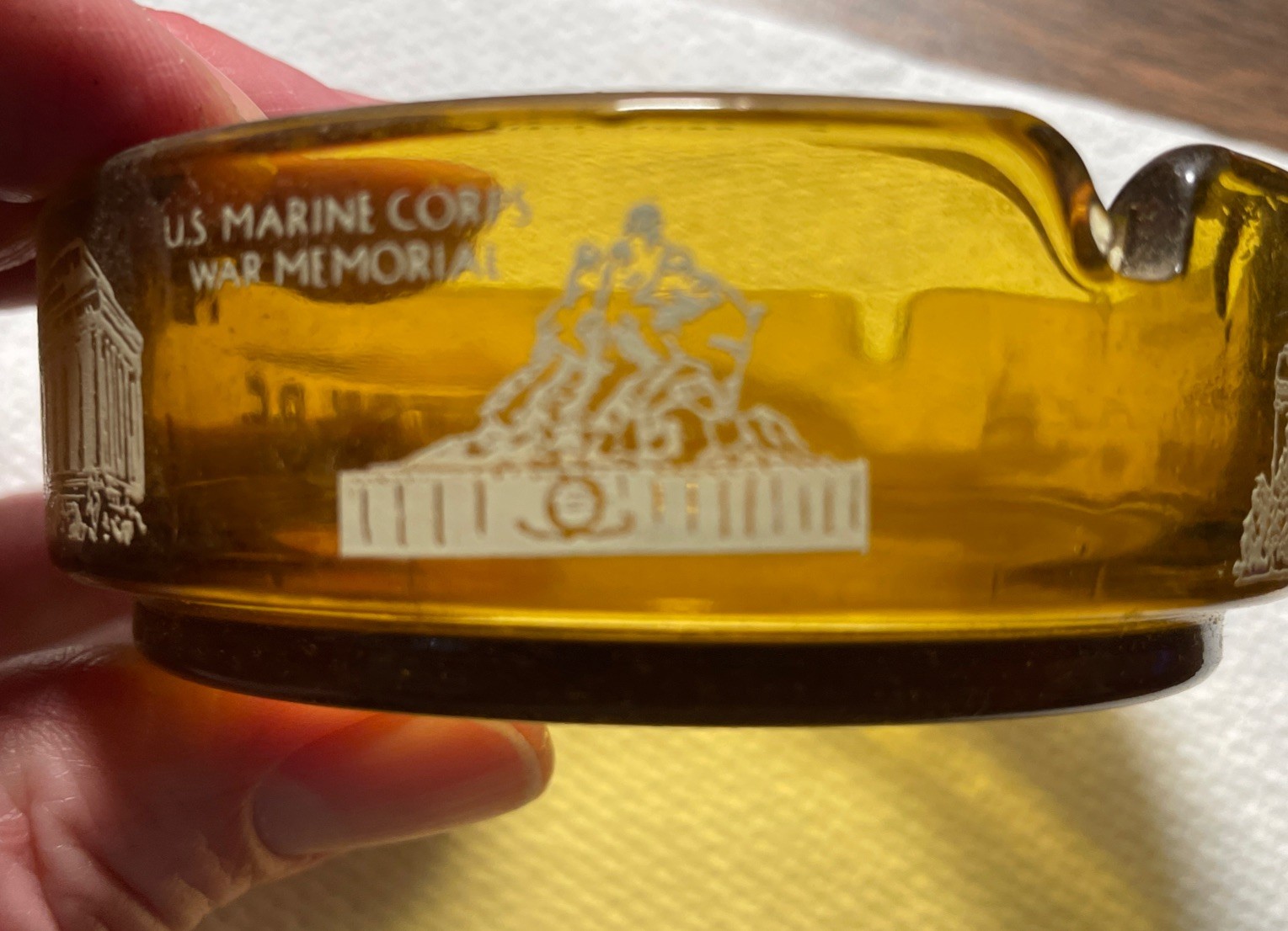 VTG Washington D.C. Amber Glass Ashtray Tourist Souvenir US Capitol Monuments