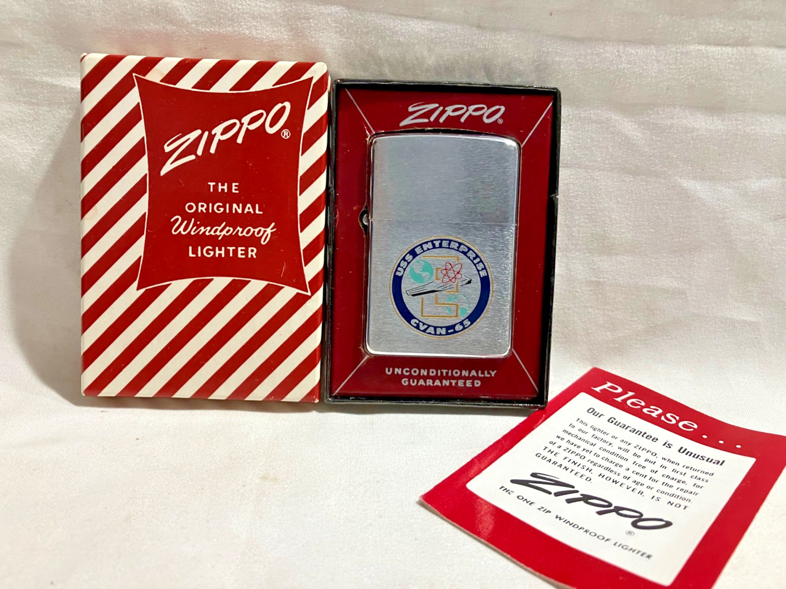 Old Vintage Unfired Zippo USS ENTERPRISE CVAN-65 Lighter Box 1961 Military Ship