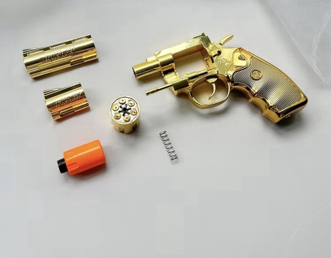 Revolver-Shaped Butane Torch Lighter, Gold, gun-style novelty lighter