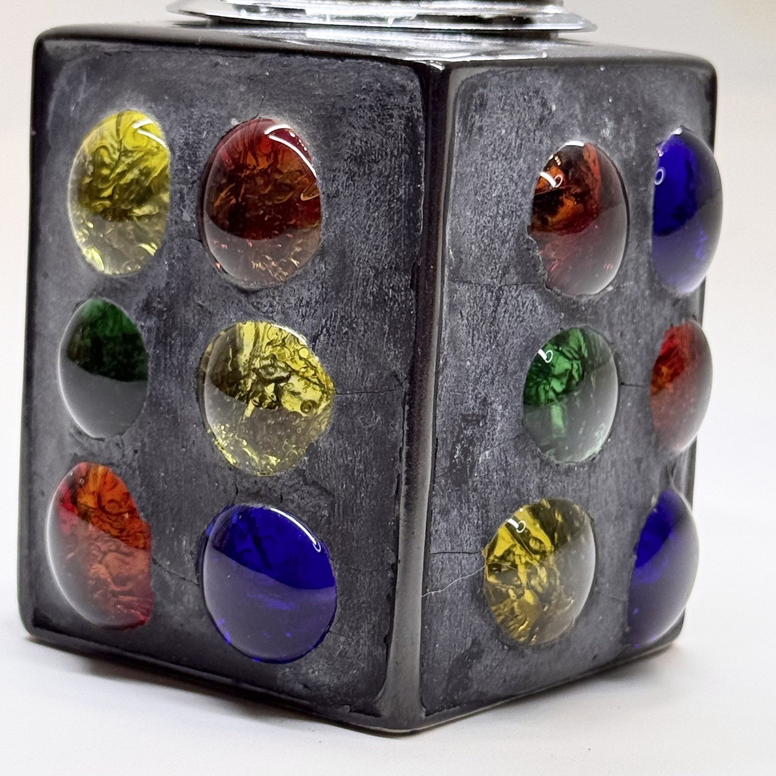 Vtg Multi-Colored Marble Table Top Gas Lighter Ceramic Polished Chrome Japan