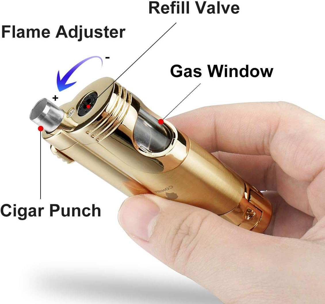 Cigar Torch Lighter with Punch Butane Refillable Lighters 2 Jet Flame Torch