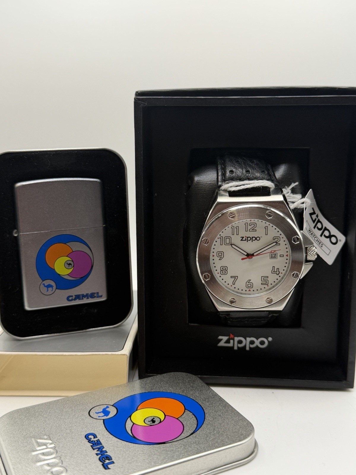 Vintage 1999 Camel Pool Balls Chrome Zippo Lighter & Casual Men’s Watch NEW Rare