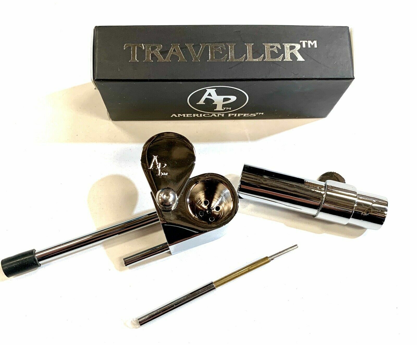 ORIGINAL AMERICANPIPES(tm)TRAVELLER(TM) DELUXE CHROME PLATED SOLID BRASS