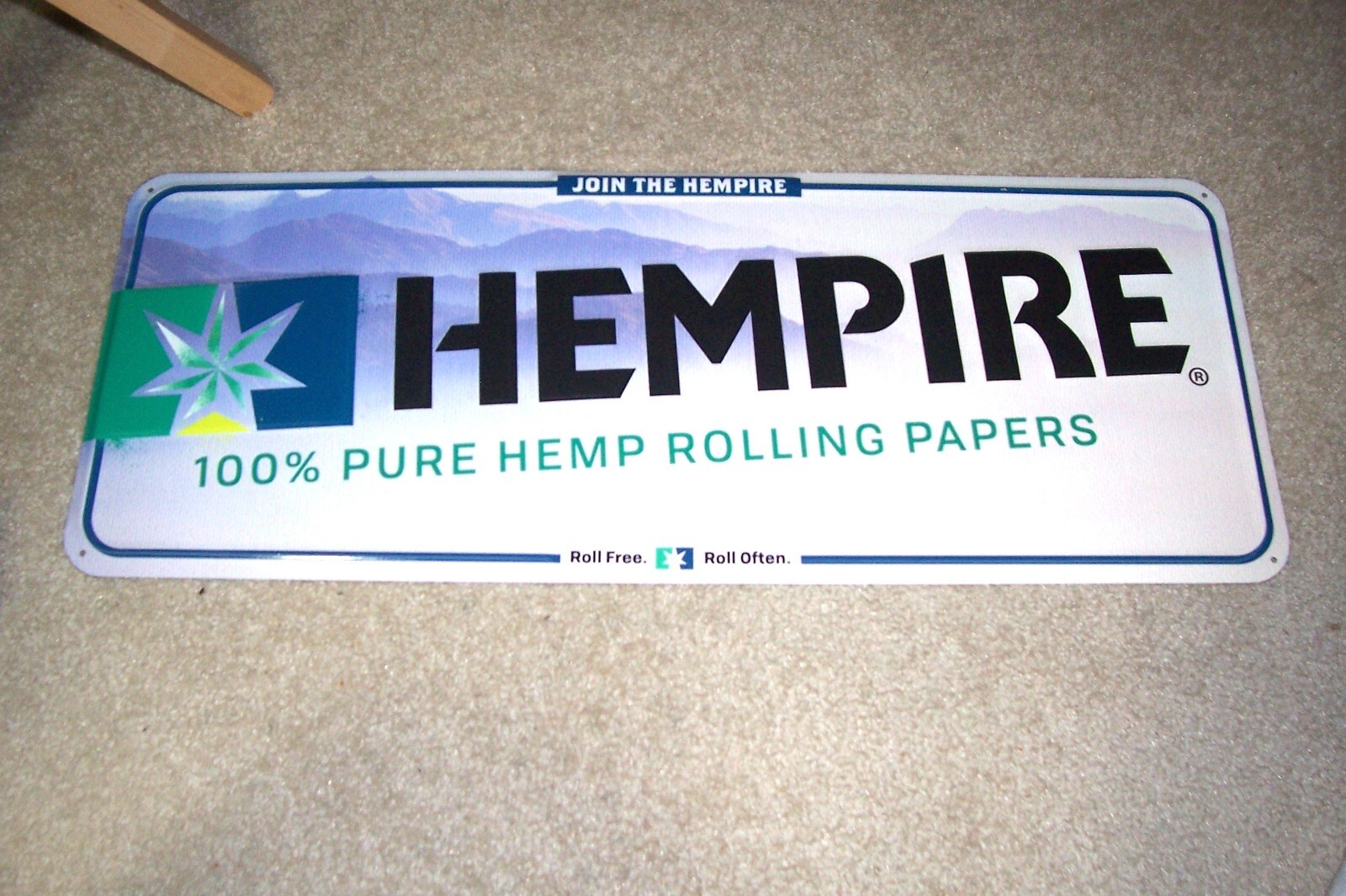 Hempire Cigarette Rolling Papers Tin Advertising Sign New Never Hung 23 X 9