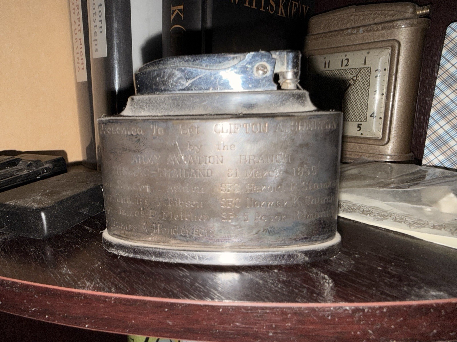 1959Ronson Senator Table Lighter Silver/Brass English Aviation Military Engraved