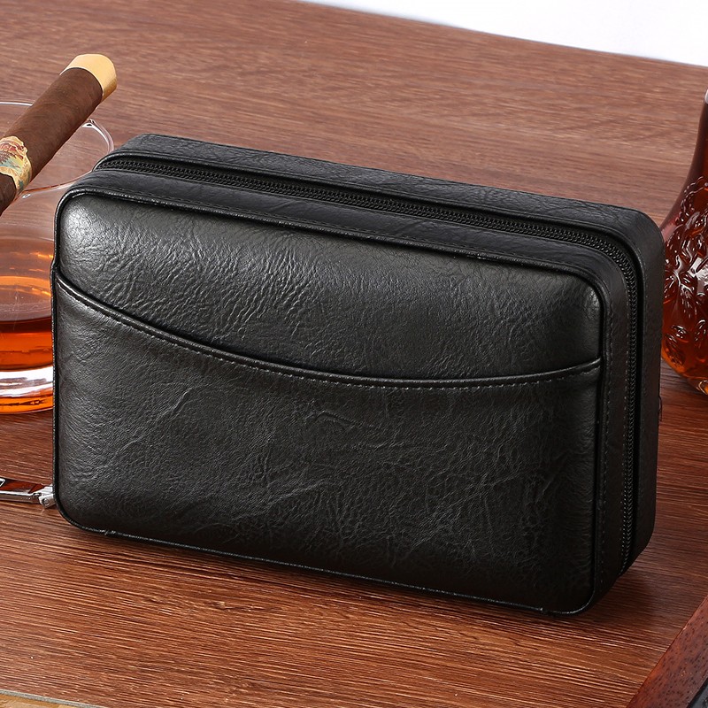 Galiner Cigar Case 4 Slot Cigarette Holder Leather Cedar Wood Humidor Gift Box