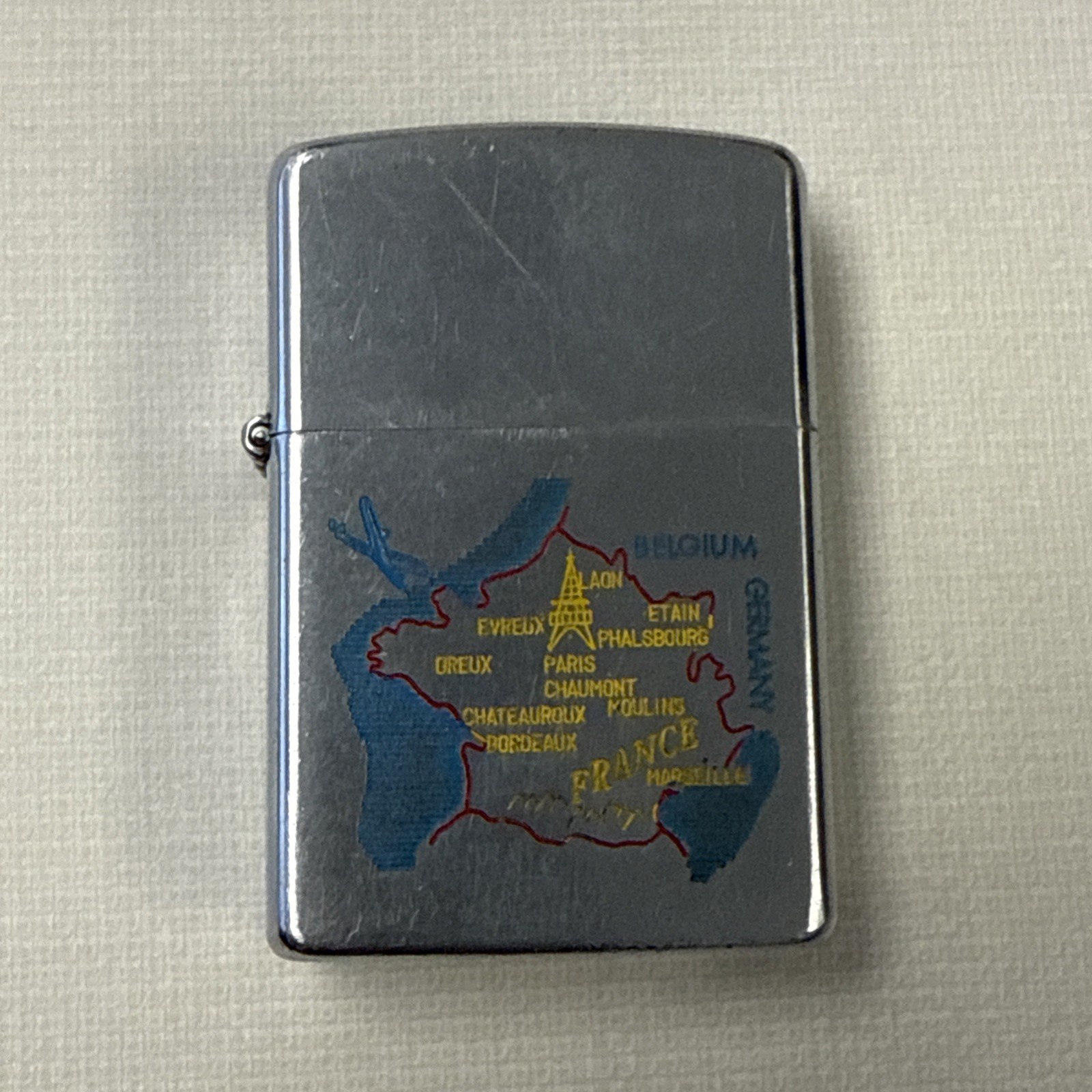 Vtg ROTHCO France Belgium Germany Map Flip Top Lighter No. 195 EUC No Spark