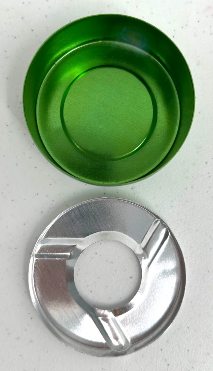 Mid-Century Modern Round Green Metalware Aluminum Ashtray With Silver Metal Lid