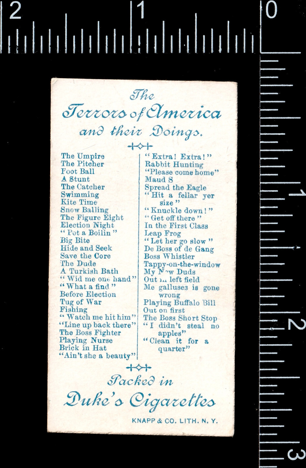 “Dandy Girl” Boy in Dress N88 Terrors of America Duke Tobacco Card 1880s SR.ta.G