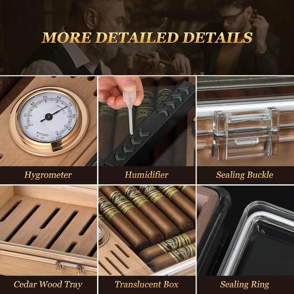 Acrylic Cigar Humidor, Clear Cigar Box with Hygrometer, Humidifier and Cedar …