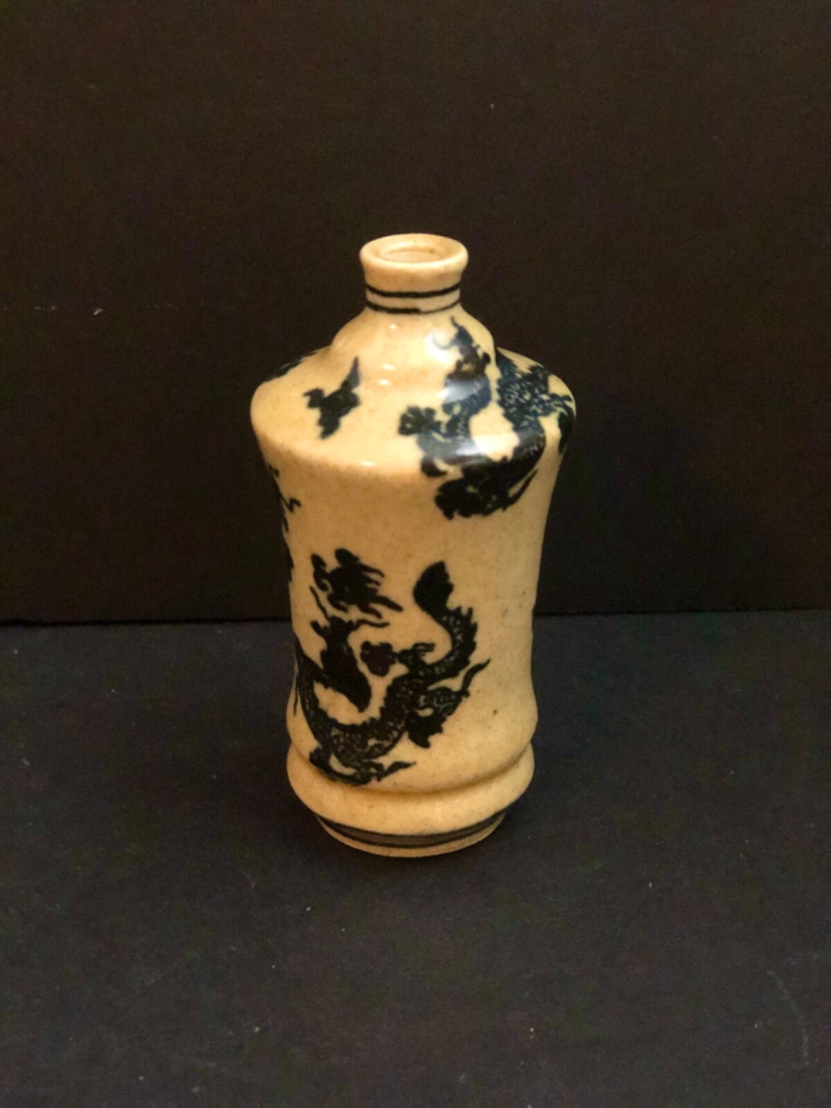 Chinese Antique Yellow Black Dragon Cloud Porcelain Rare Snuff Bottle Vase 3.5”