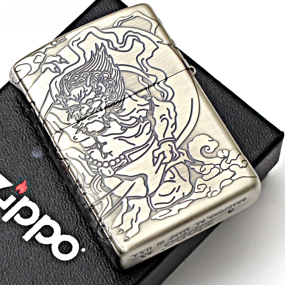 Zippo Lighter CASE ONLY Wind God Thunder God 4 sides continuous design Nickel