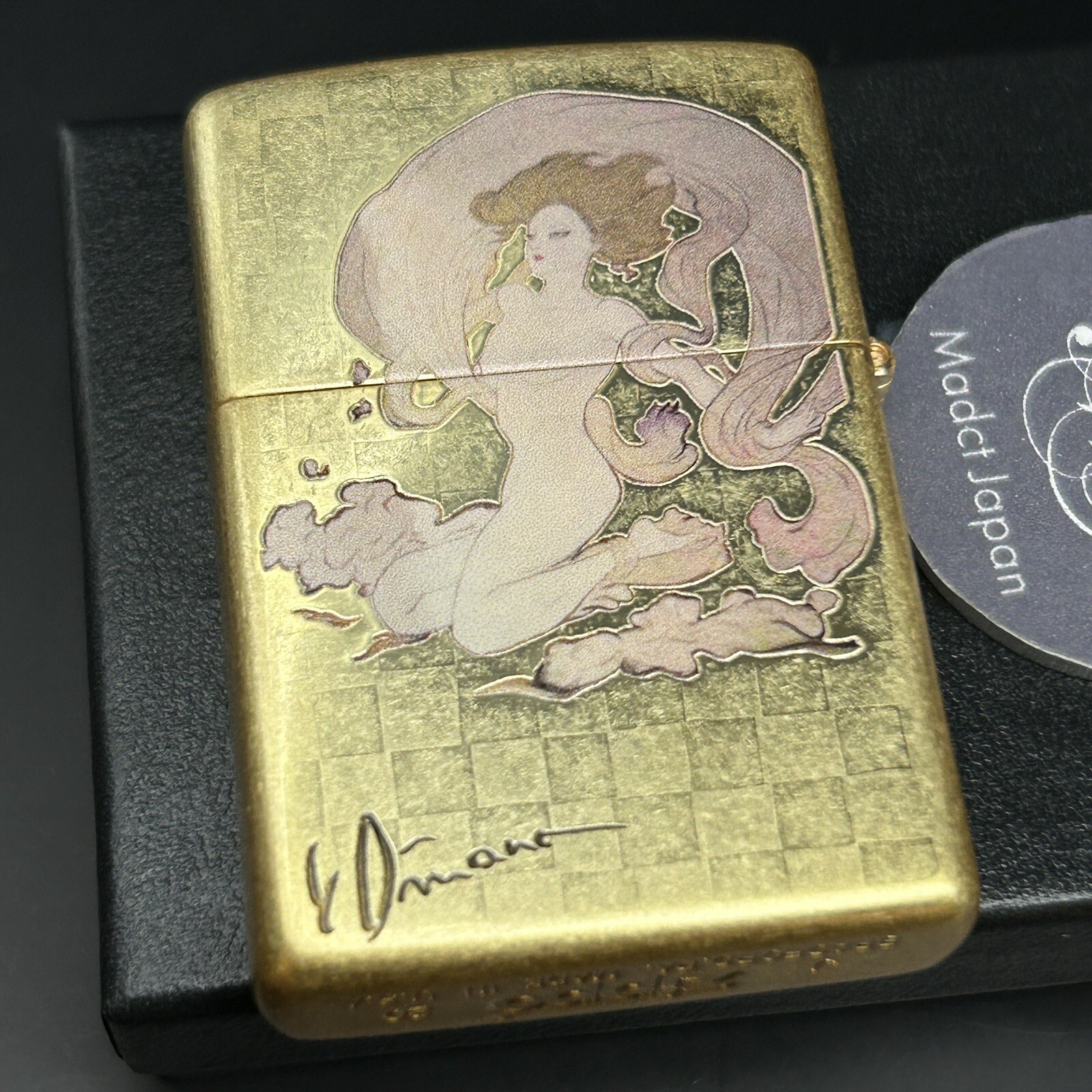 Zippo Yoshitaka Amano Fujin Thunder God Etching Design Gold Brass Lighter Japan