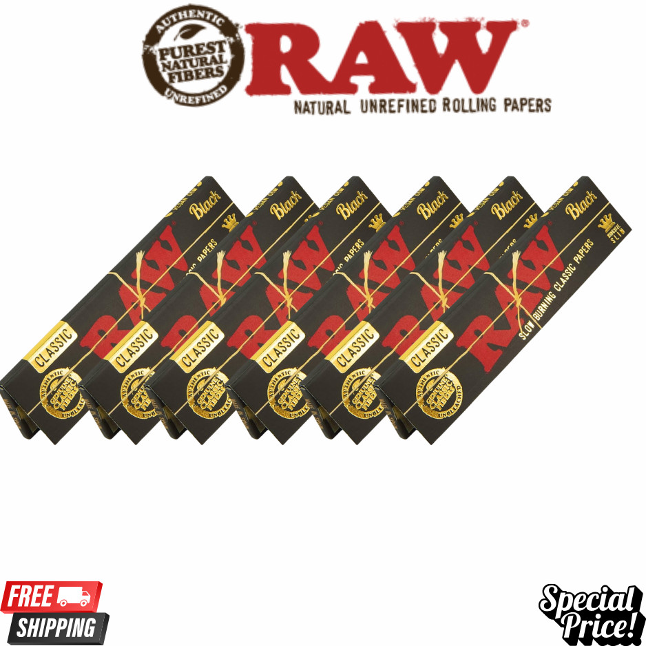 RAW Black King Size 110mm Rolling Papers Natural Ultra Thin Unrefined Slow 5ct