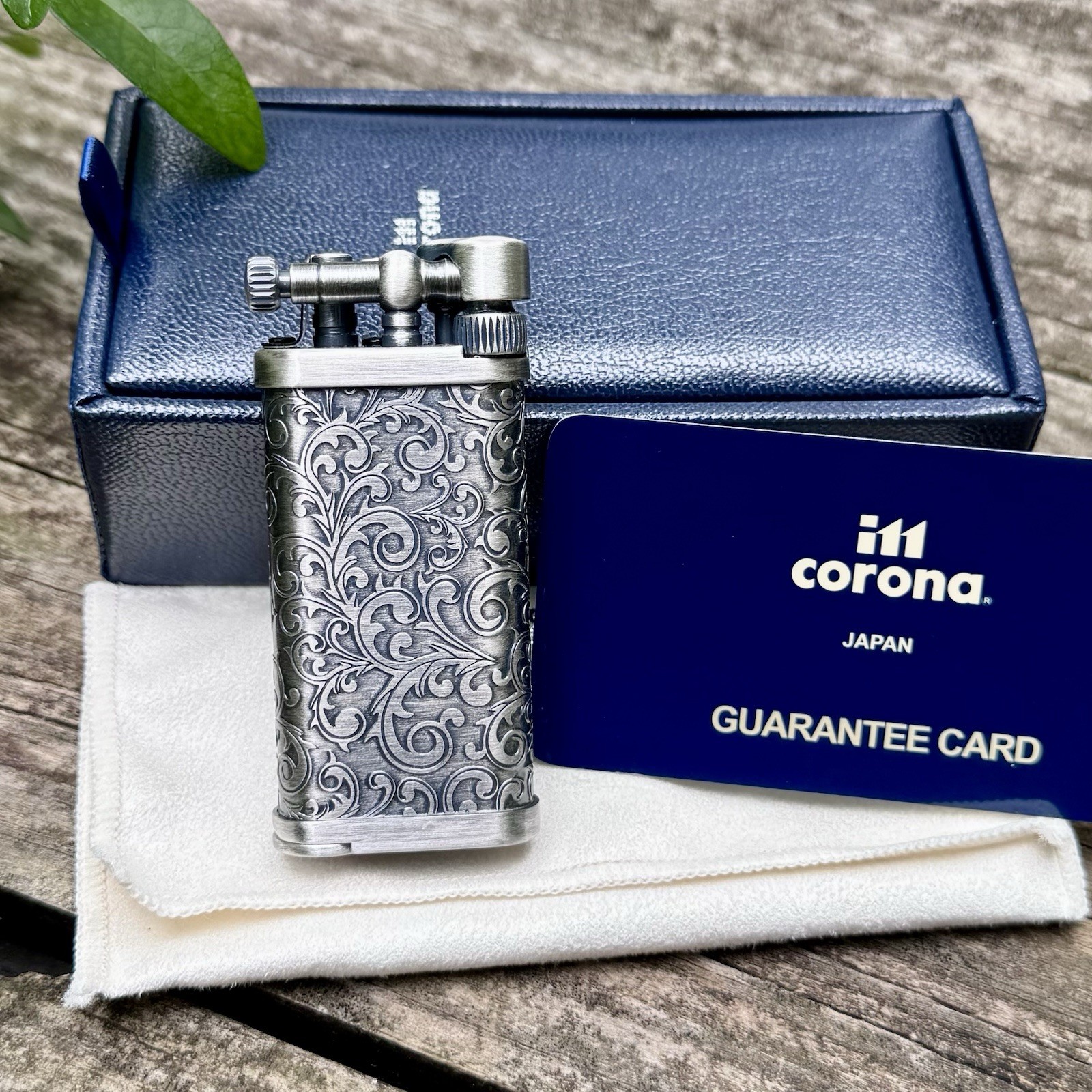 IM Corona Old Boy Pipe LighterAntique silver plated Arabesque Japan Made 64-7525