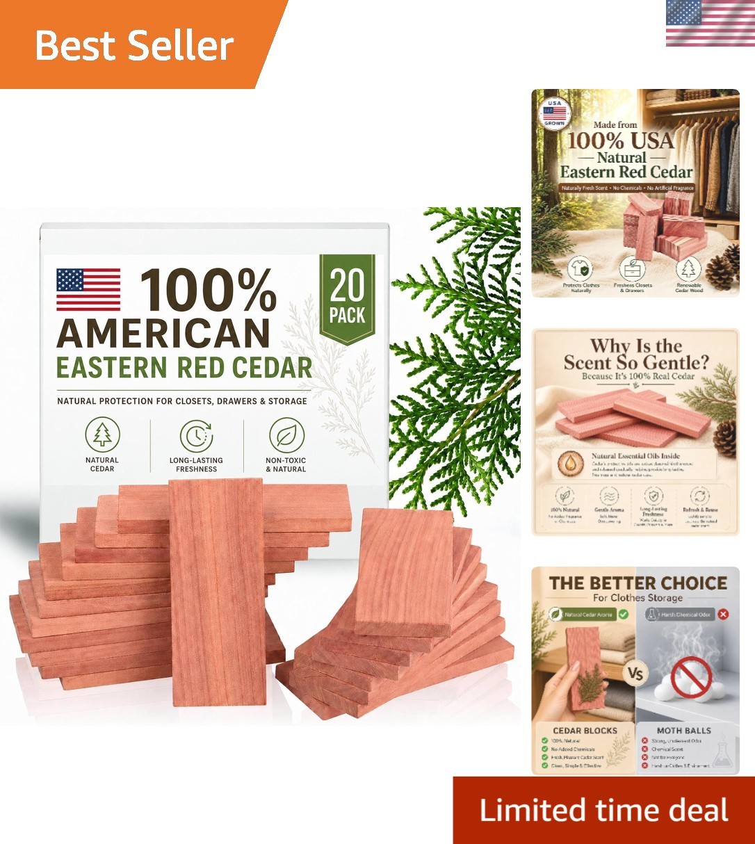 100% Natural Red Cedar Blocks for Clothes Storage, 20 PCS Drawer Freshener, C…