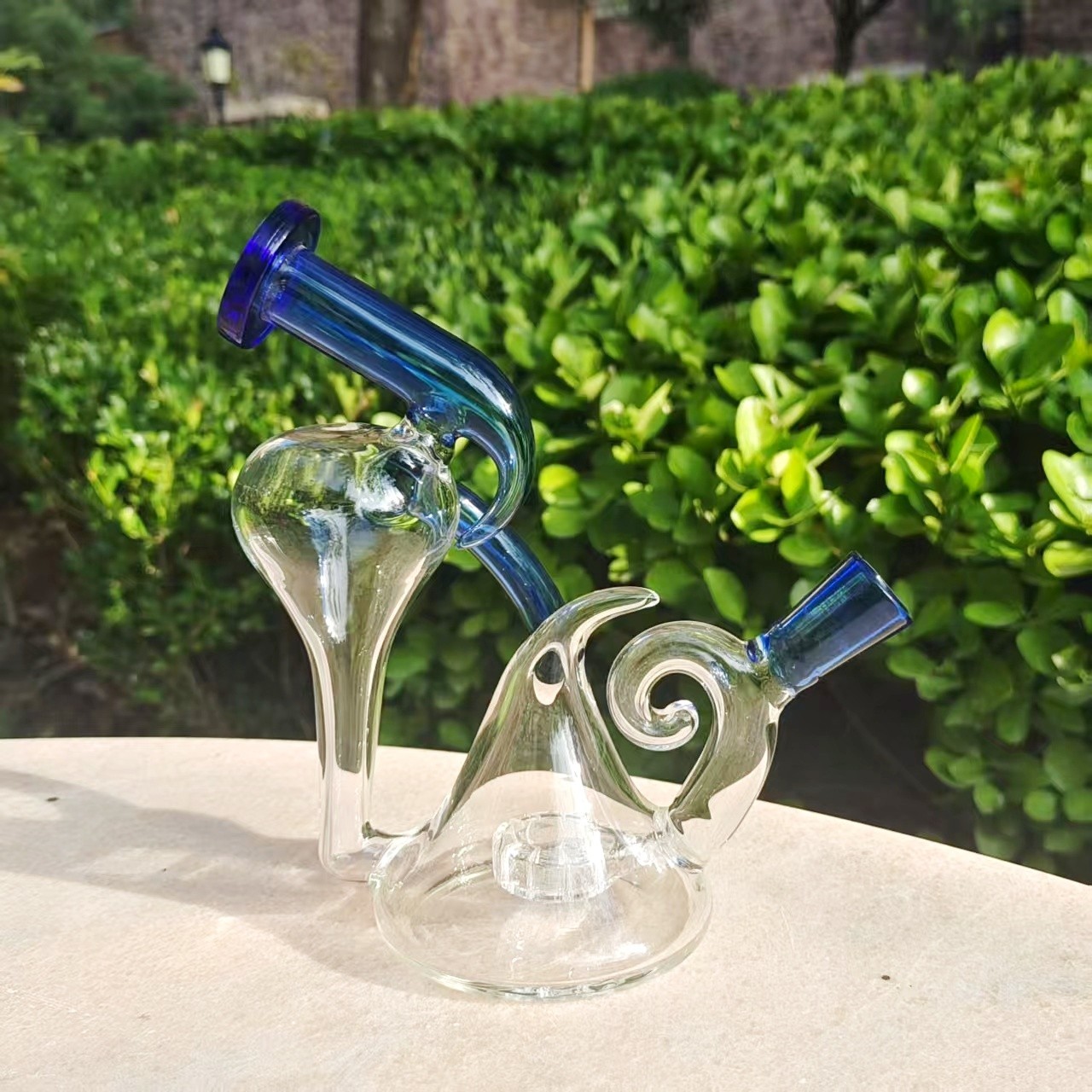 6.7” Premium Glass Bong Vortex Recycler Smoking Water Pipe Hookah Bubber w/bowl