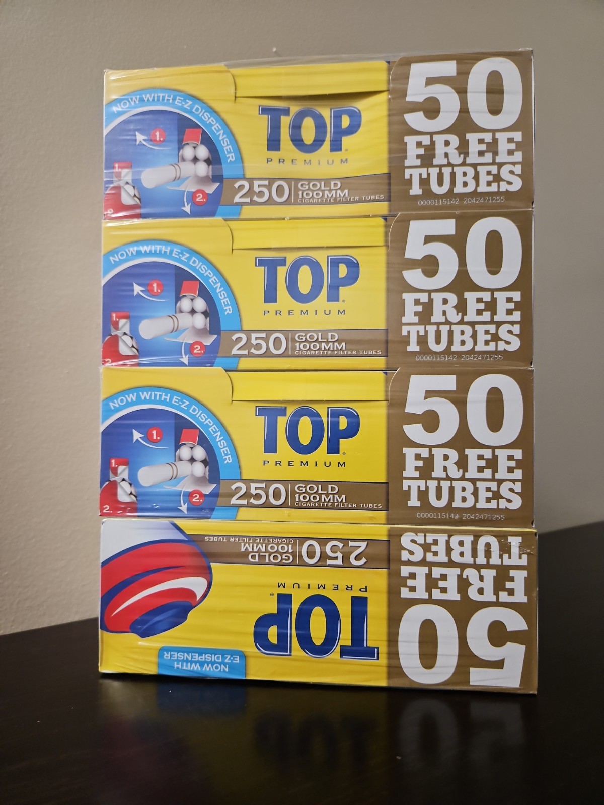 Top Premium Gold 100 mm Cigarette Tubes 4 Pack 250ct Each Ships In Box