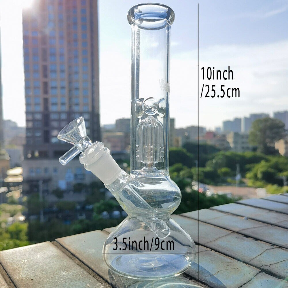 10inch Clear Glass Bong Water Pipe Smoking Hand Pipes Hookah Shisha + 14mm Bowl