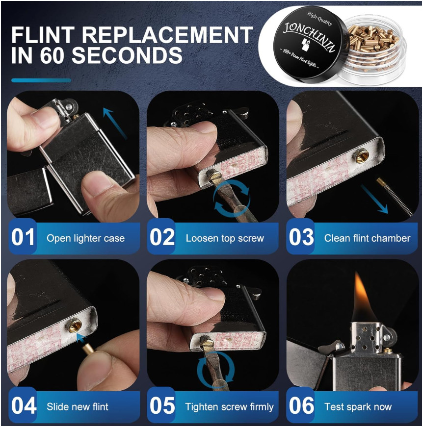 Lighter Flints 100 Pcs, Premium Flint Replacement Refills, Multi-Brand…