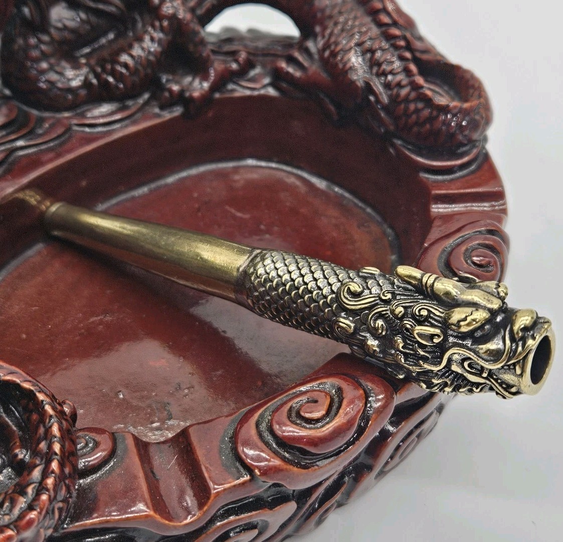 Vintage Brass Chinese Dragon Cigarette Holder Pipe 4A Gifts Collections Handmade