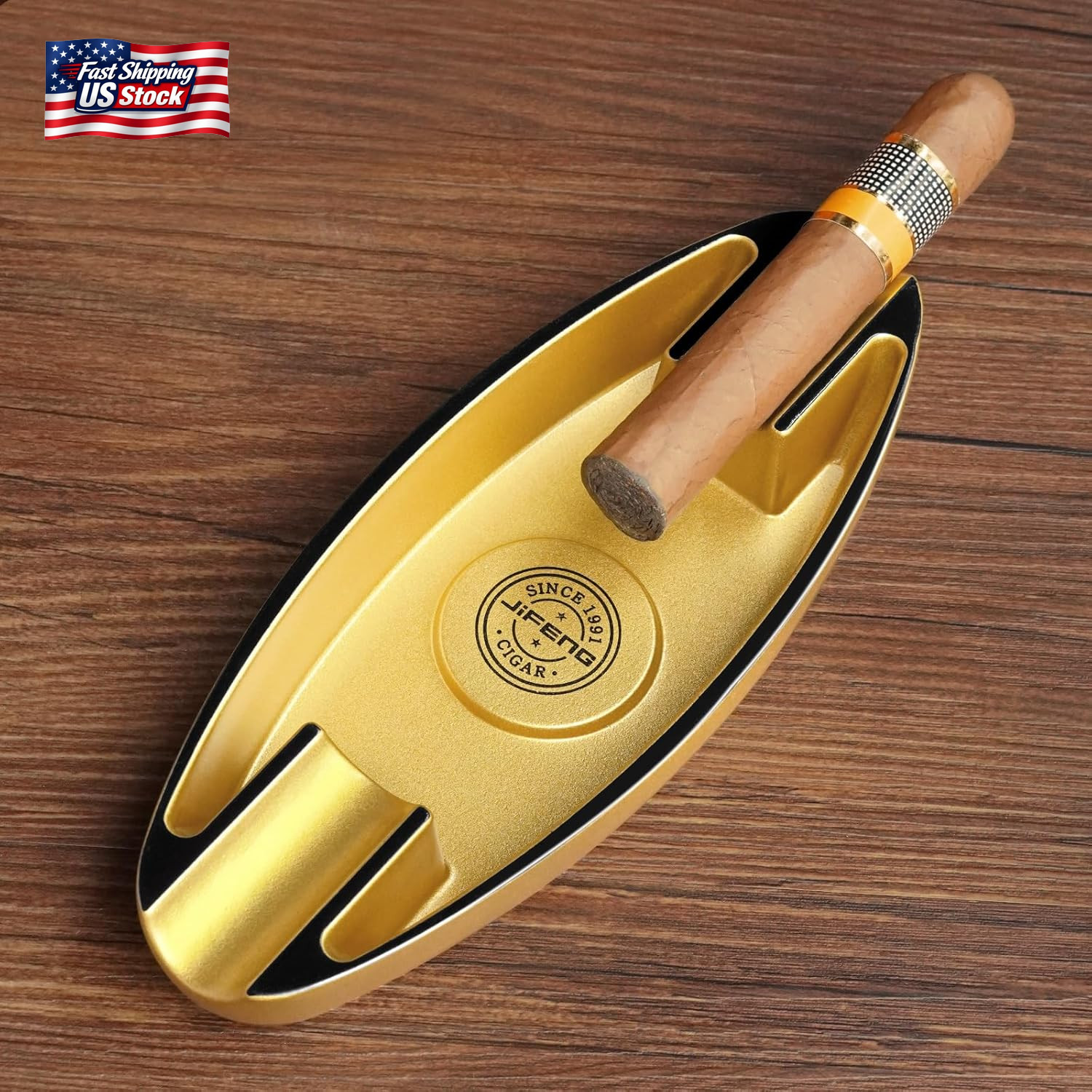 Cigar Ashtray for Men, 2 Holder Portable Travel Ashtray Unique Large Basin for O