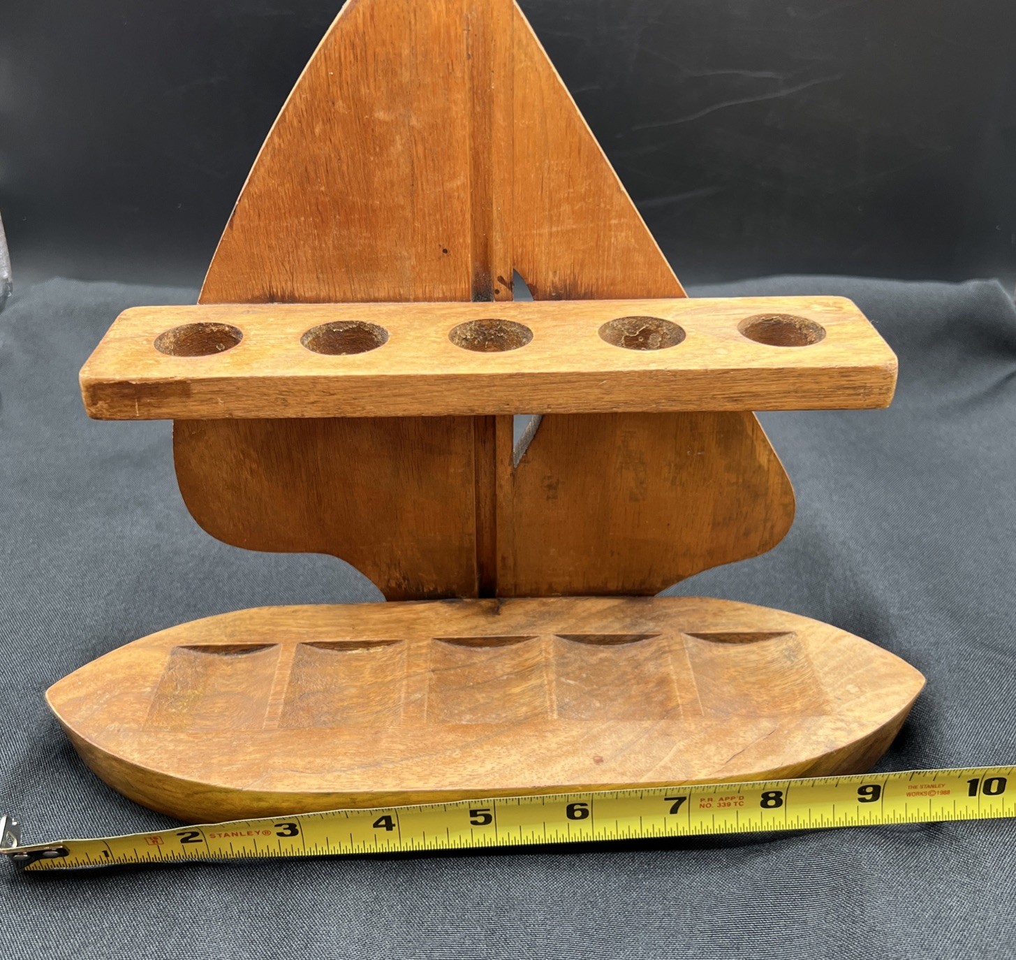 Vintage Wood 5 Pipe Holder Rest Stand Sailboat Nautical Free Standing