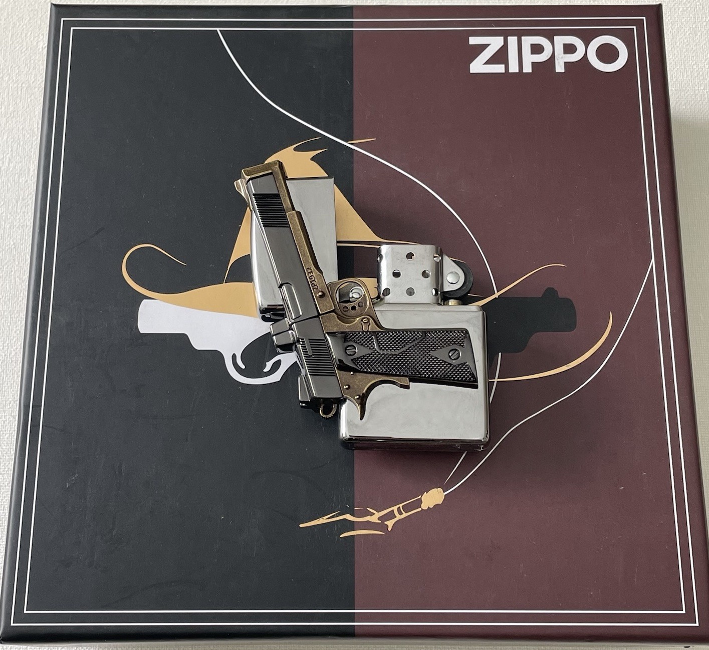 New Zippo Lighter Gun with box. Black Ice Cowboy Gunman Edition. Fast Shipping