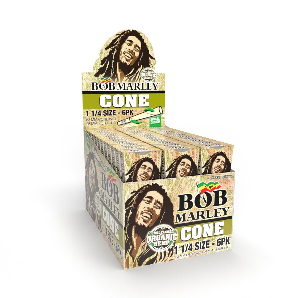 Bob Marley Organic Cones – 1 1/4 Size Cones (83mm) – 33 Pack (Full Display Box)