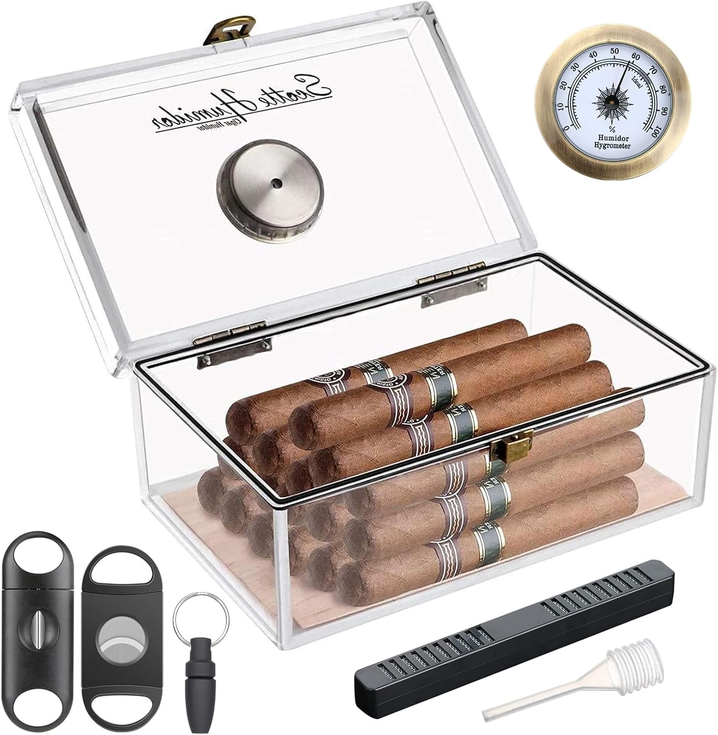 Scotte Acrylic Cigar Humidor Jar/Case/Box with Humidifier and Hygrometer,Humidor
