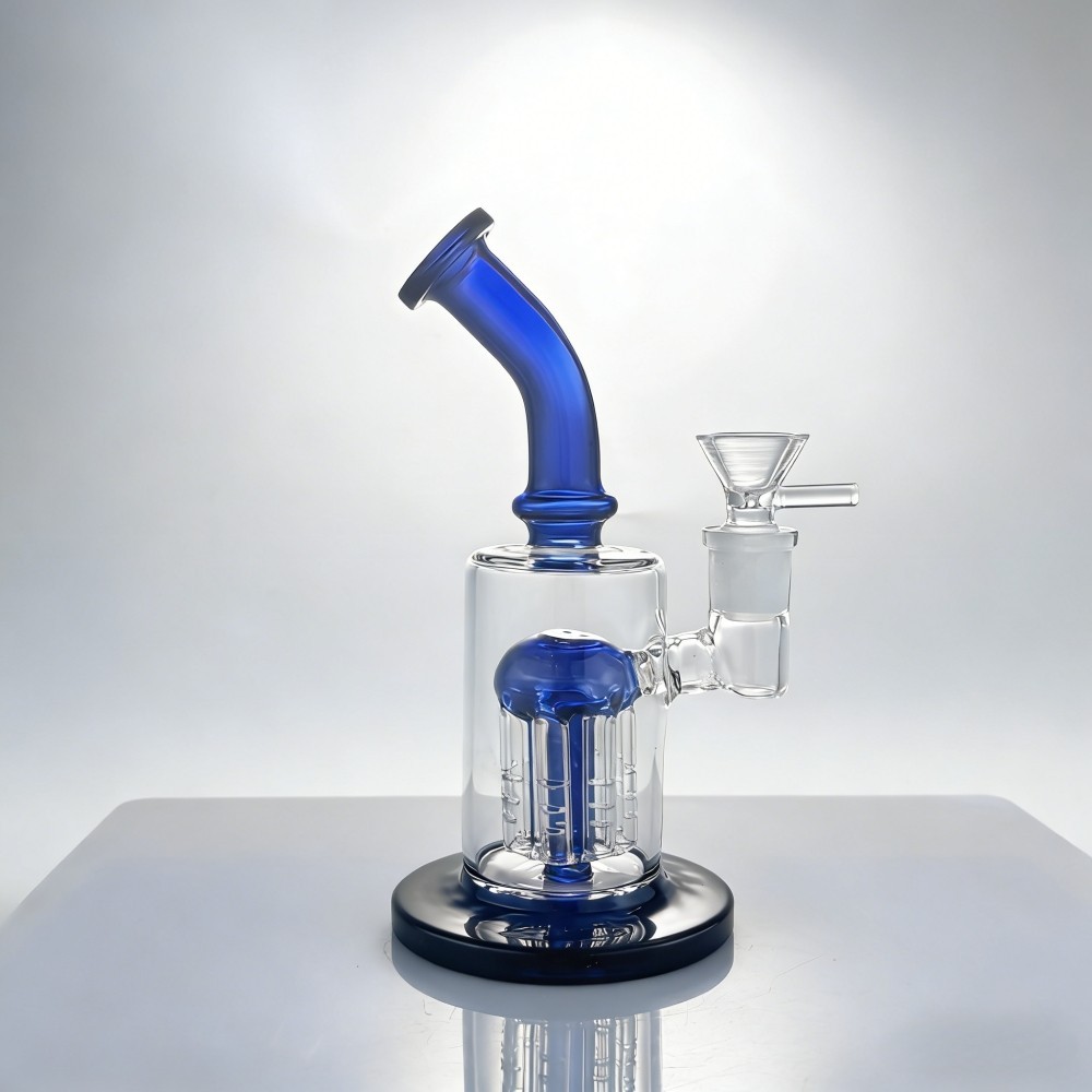 7″ Heavy Glass Bong Water Pipe Tree-arm Perc Blue Bubbler Hookah W/14mm Bowl USA