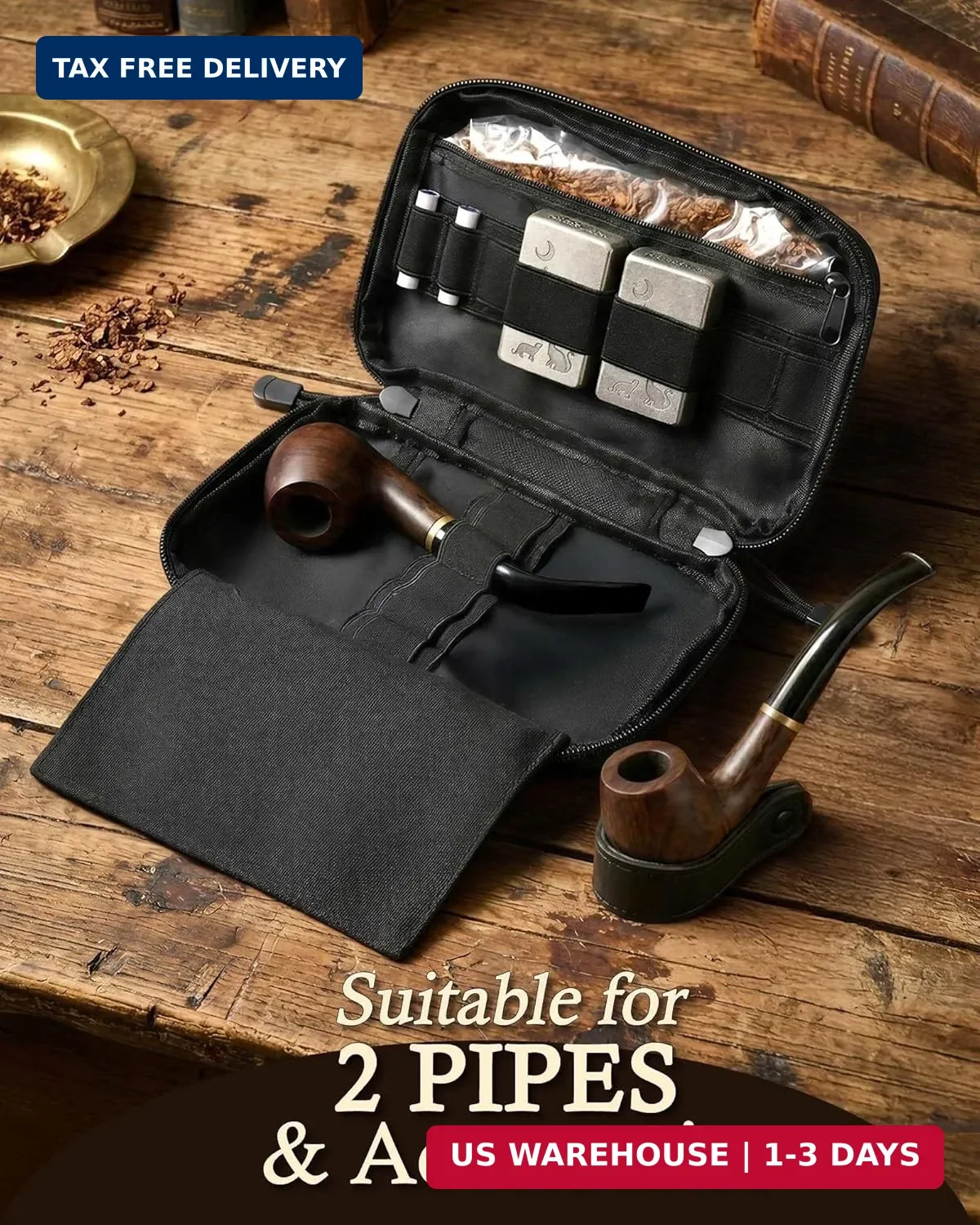 BS-VOG Tobacco Pouch for 2 Pipes, Lightweight Pipe Tobacco Pouch, Oxford Fabric