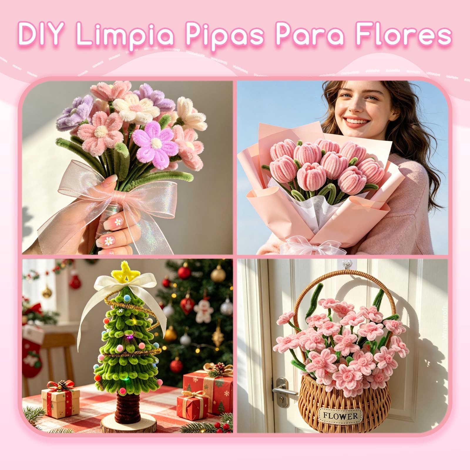 601PCS Complete Pink Pipe Cleaners Flower Kit–Pastel Pipe Cleaners for Flower…