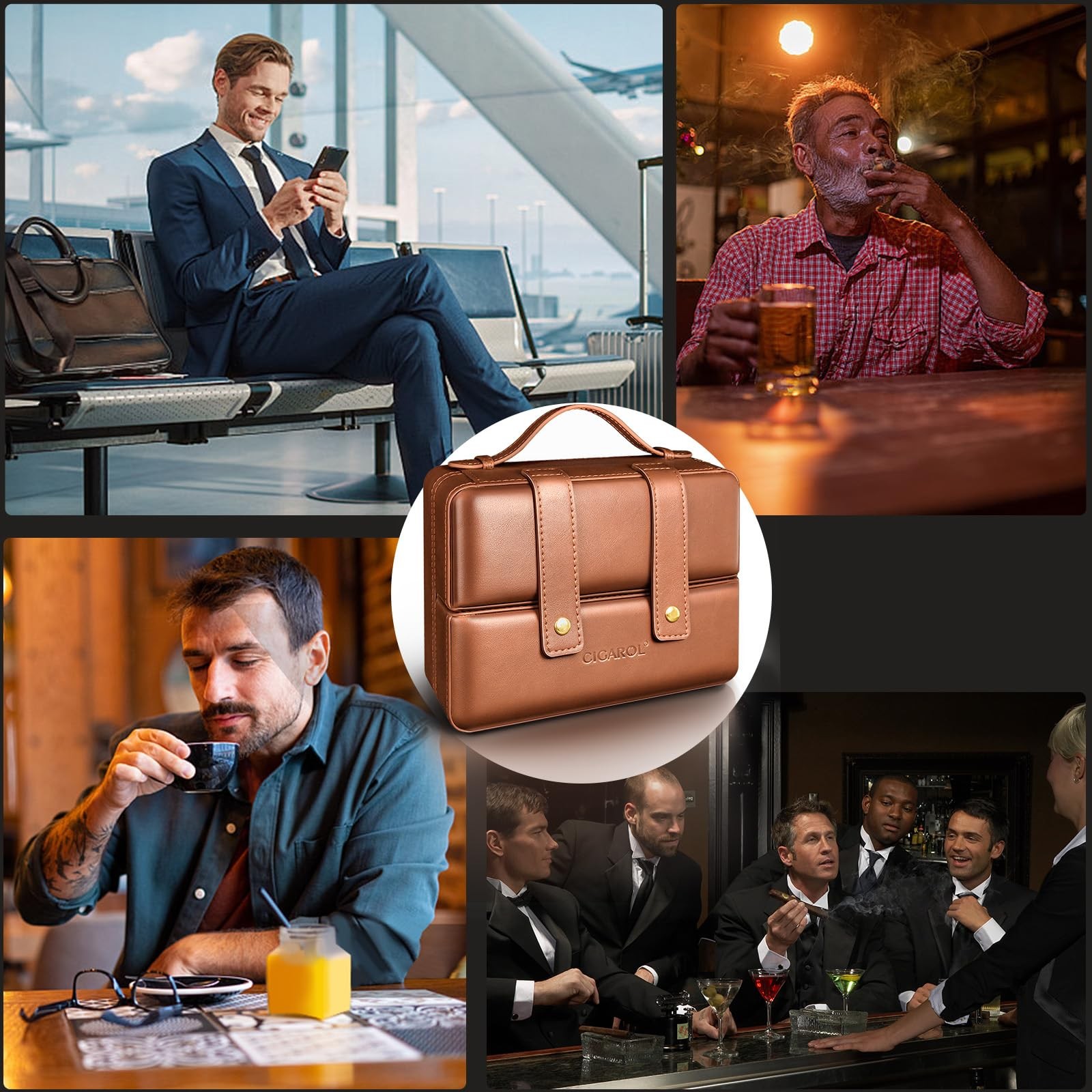Luxury Portable Leather Cigar Humidor Case with Humidifier – Ideal Gift for Him