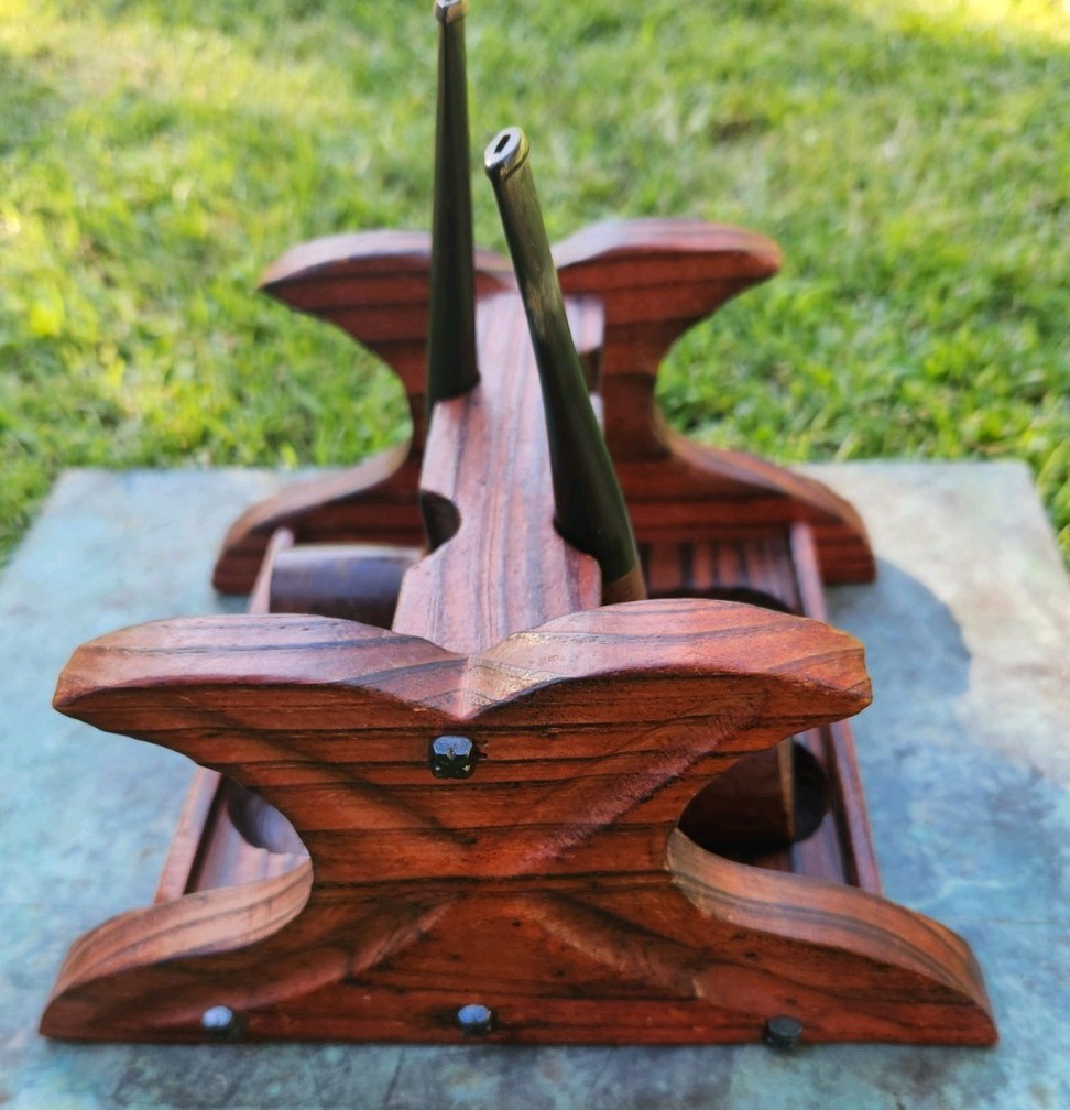 Set Of 2 Vintage Briarwood Tobacco Pipes With Handmade Stand