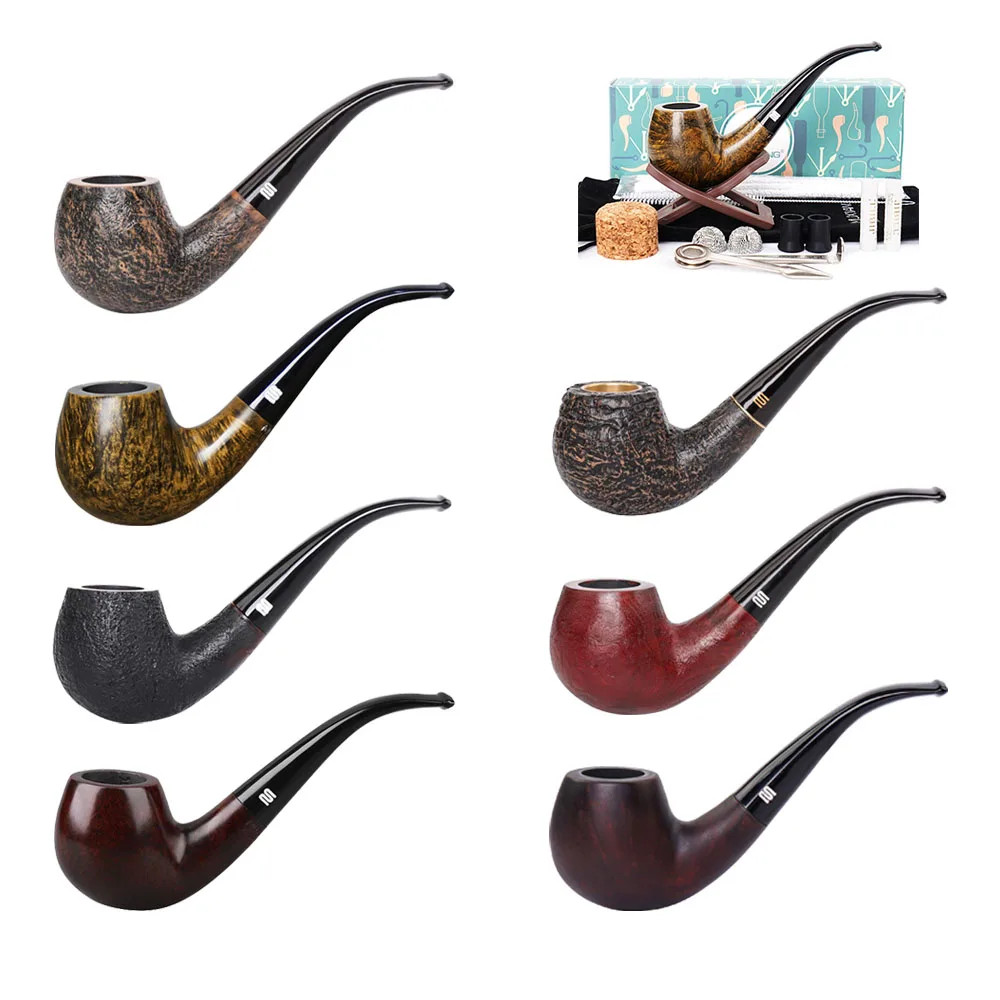 Ebony Wood 9MM Filter Tobacco Pipes Bent Type Smoking Solid Wood Holder Handmade