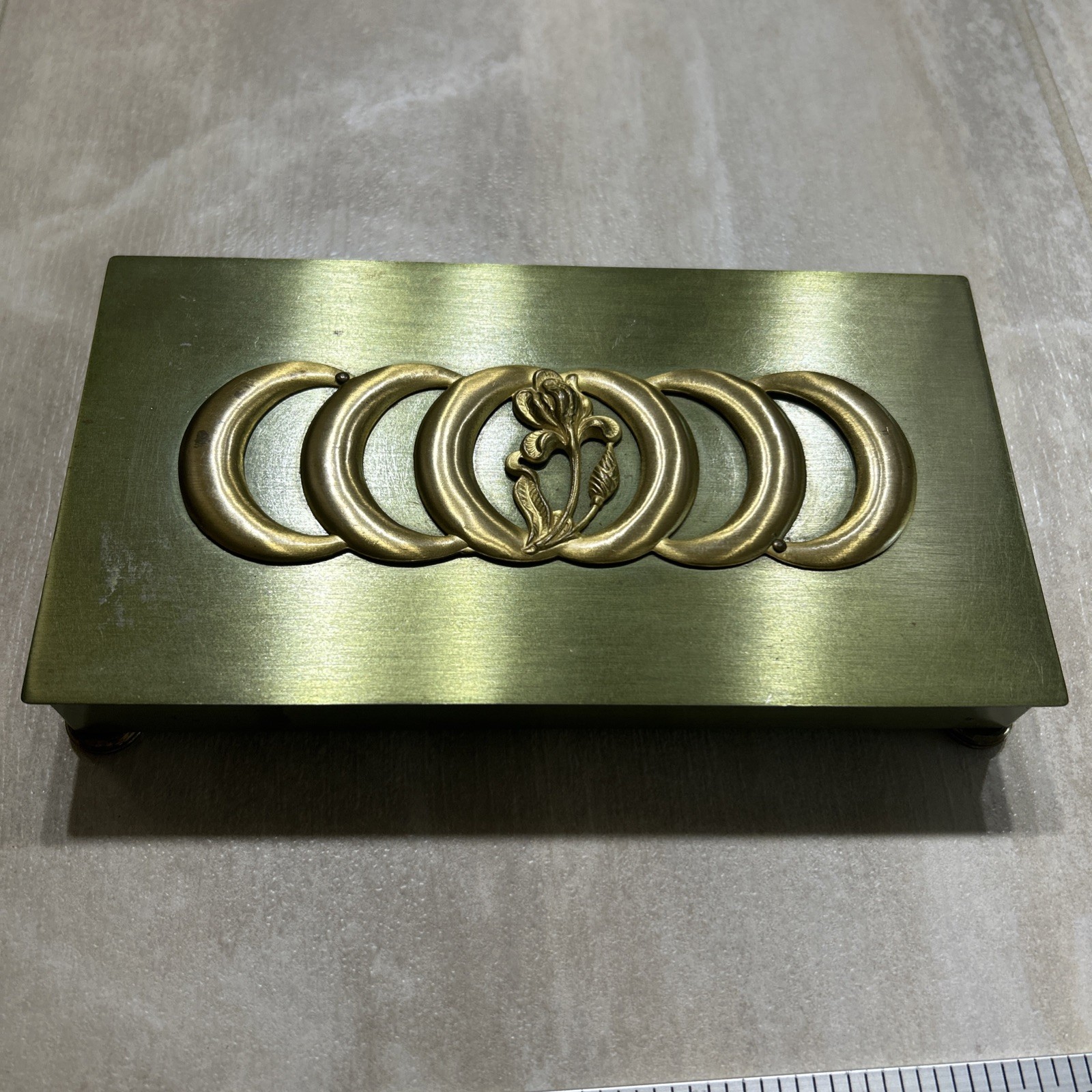vintage Brass Tabletop Cigarette Case by Park Sherman Hinged Art Deco Iris