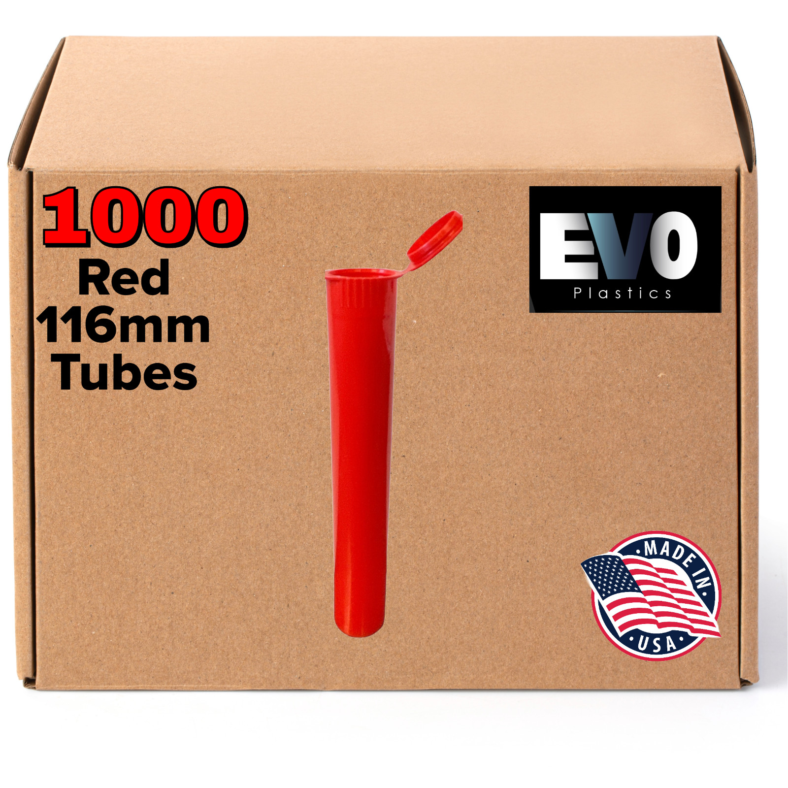 116mm Tubes – Red – 1000 count , Pop Top Joints, BPA-Free Pre-Roll – USA Made
