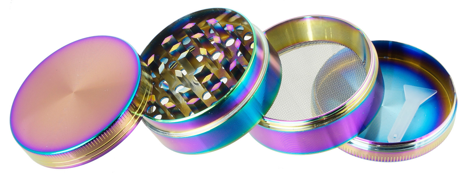 50mm Rainbow Stainless Steel Spice Herb Grinder Cylinder 4 Piece Tobacco Mill