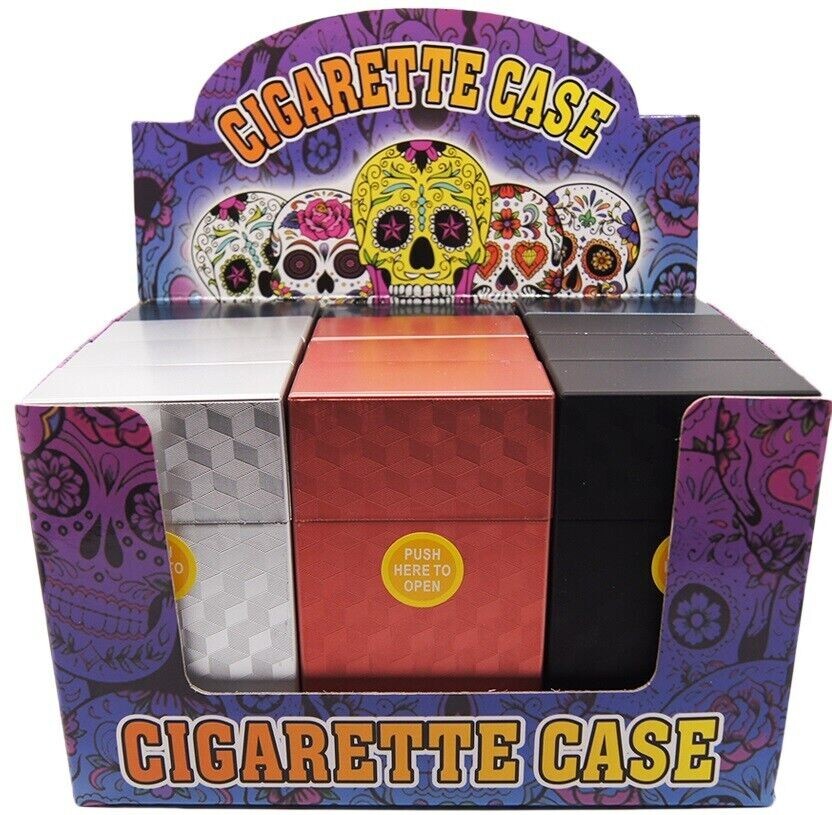 12 PACK King Size Push-to-Open Plastic Cigarette Case Cube Square Design