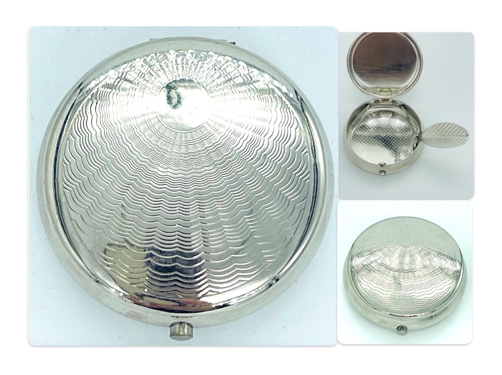 Art Deco Pocket Ashtray Guilloche Silver Quiet Luxury Travel Tin Vanity Case