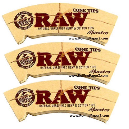 New! 3 PKS RAW rolling paper “MAESTRO” CONE TIPS Natural Unrefined Cotton & Hmp