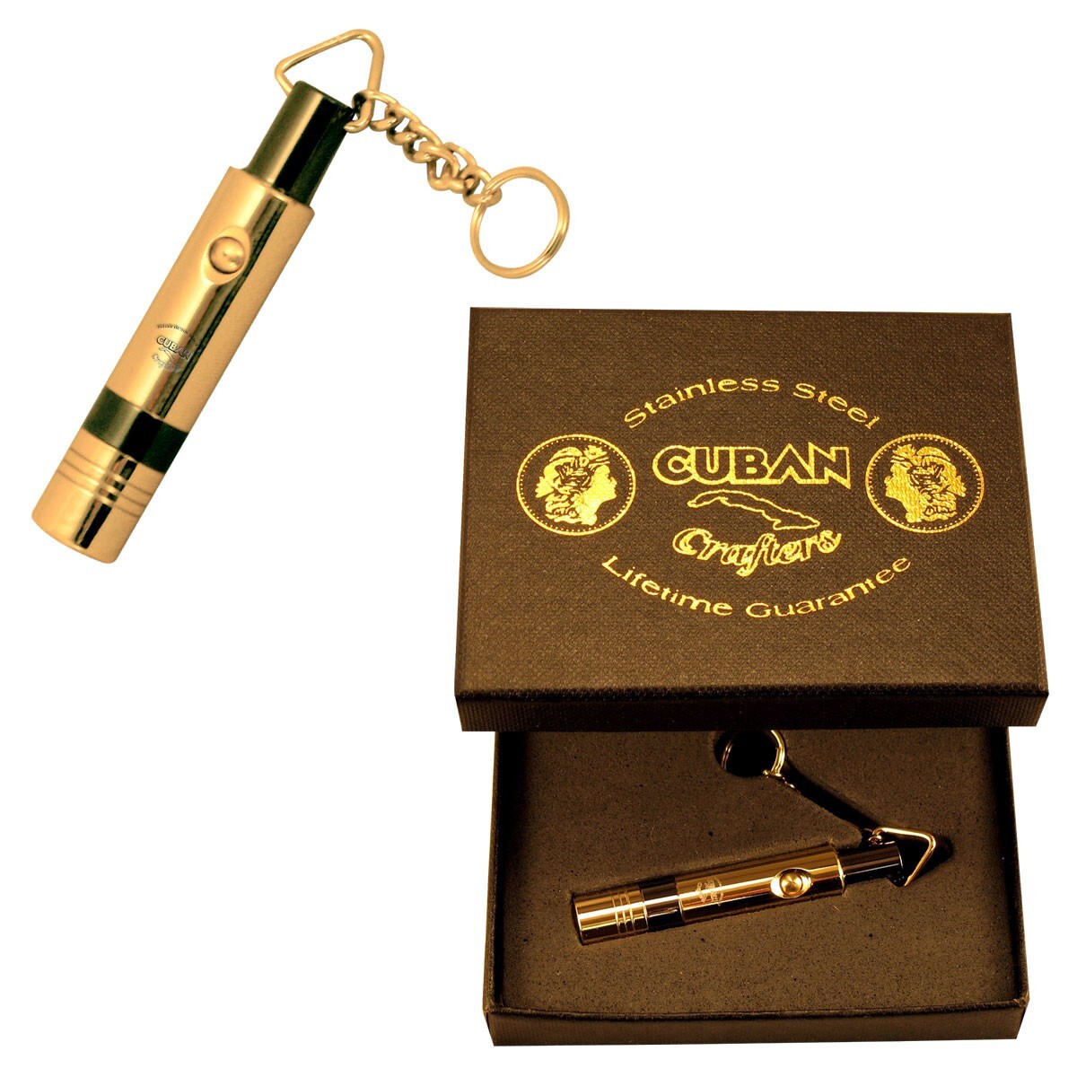 Cuban Crafter Punch Cigar Cutter Pen Gold Plated Copper Body Key Ring